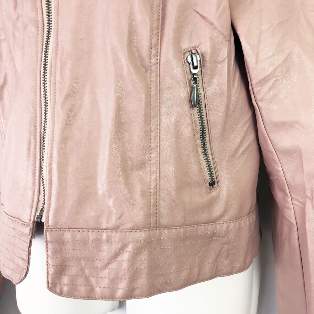 Heart Soul Dusty Mauve Moto Jacket (L) Pink Vegan Leather Ruffle Trim Biker Coat - Picture 4 of 13